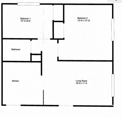 Floor plan for 2 beds, 1 bath, 815 sqft